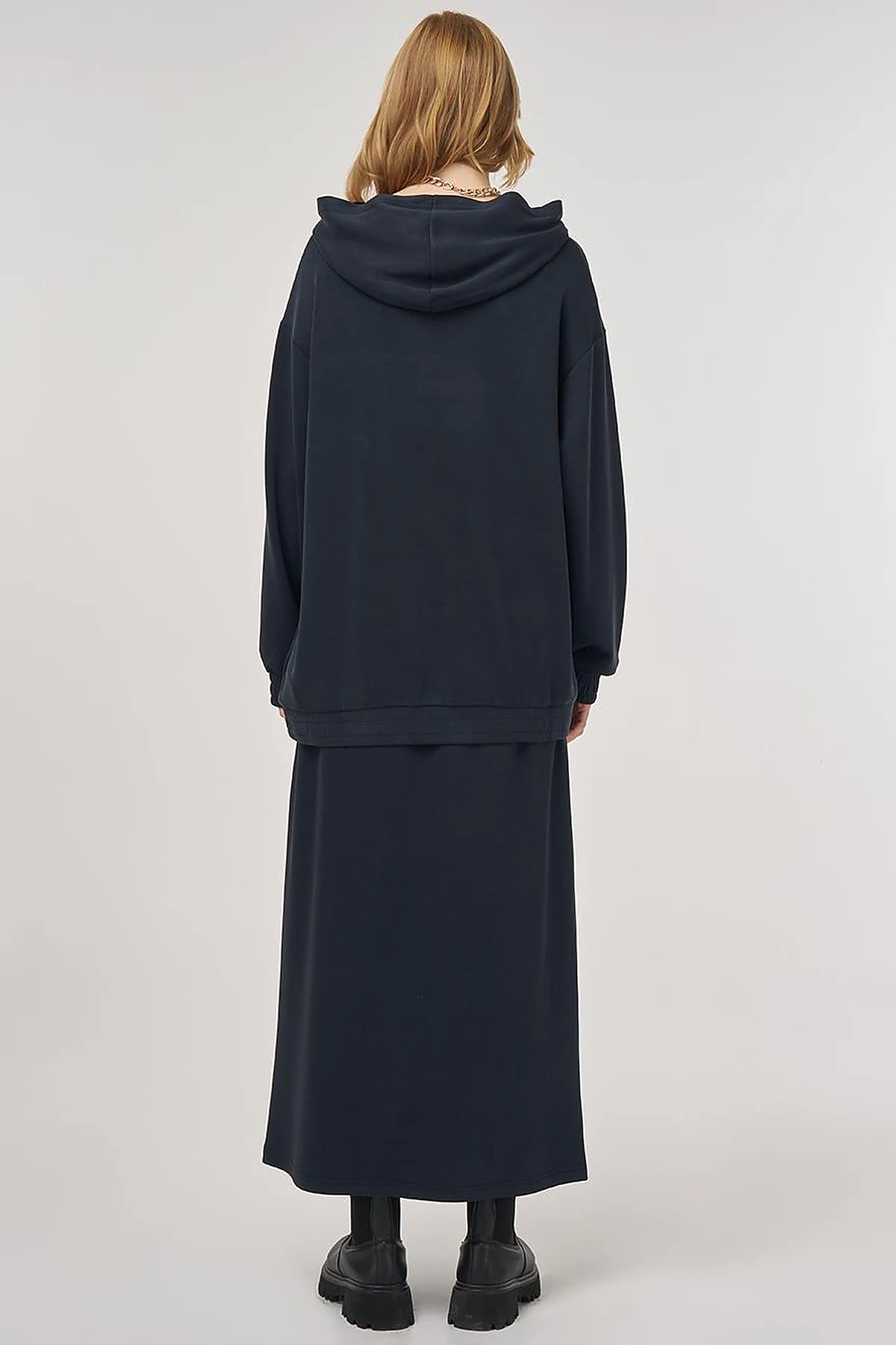 Hooded Skirted Two-Piece Suit Black