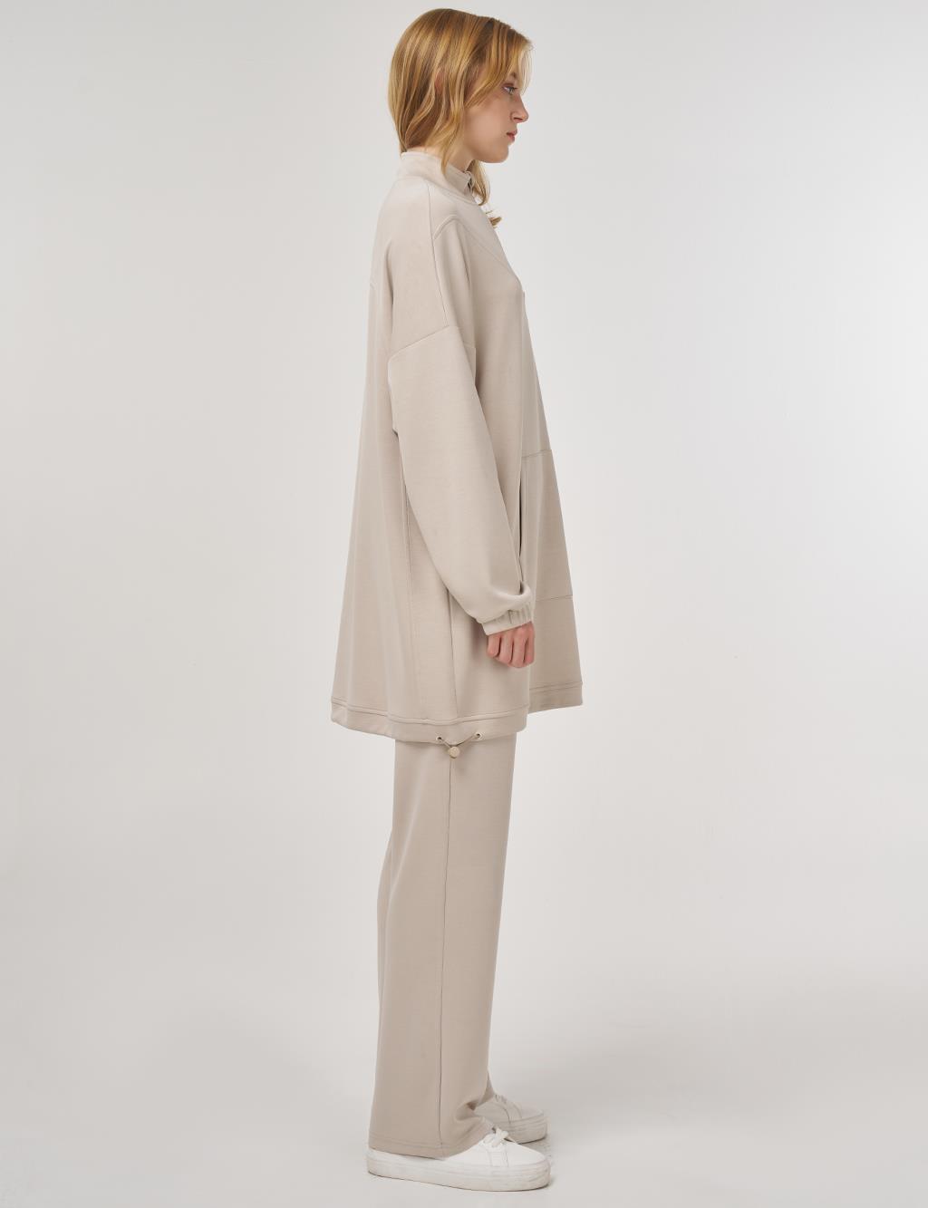 Kangaroo Pocket Two-Piece Suit in Stone