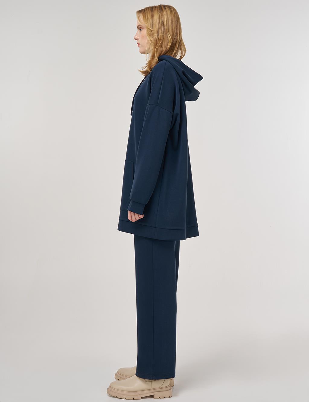 Hood Detail Two-Piece Suit in Navy 