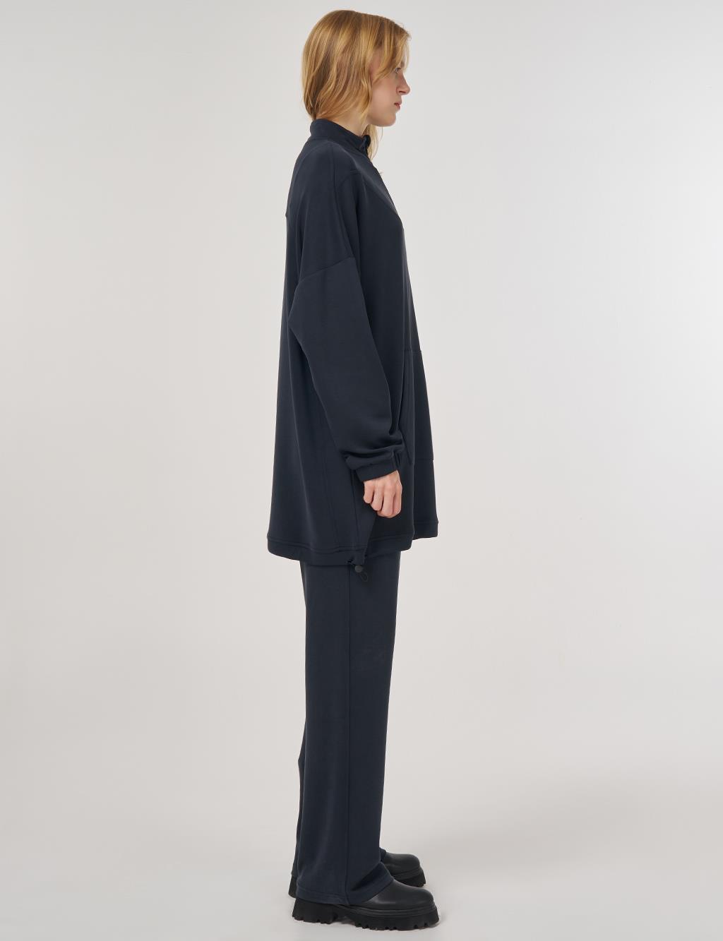 Kangaroo Pocket Two-Piece Suit in Black
