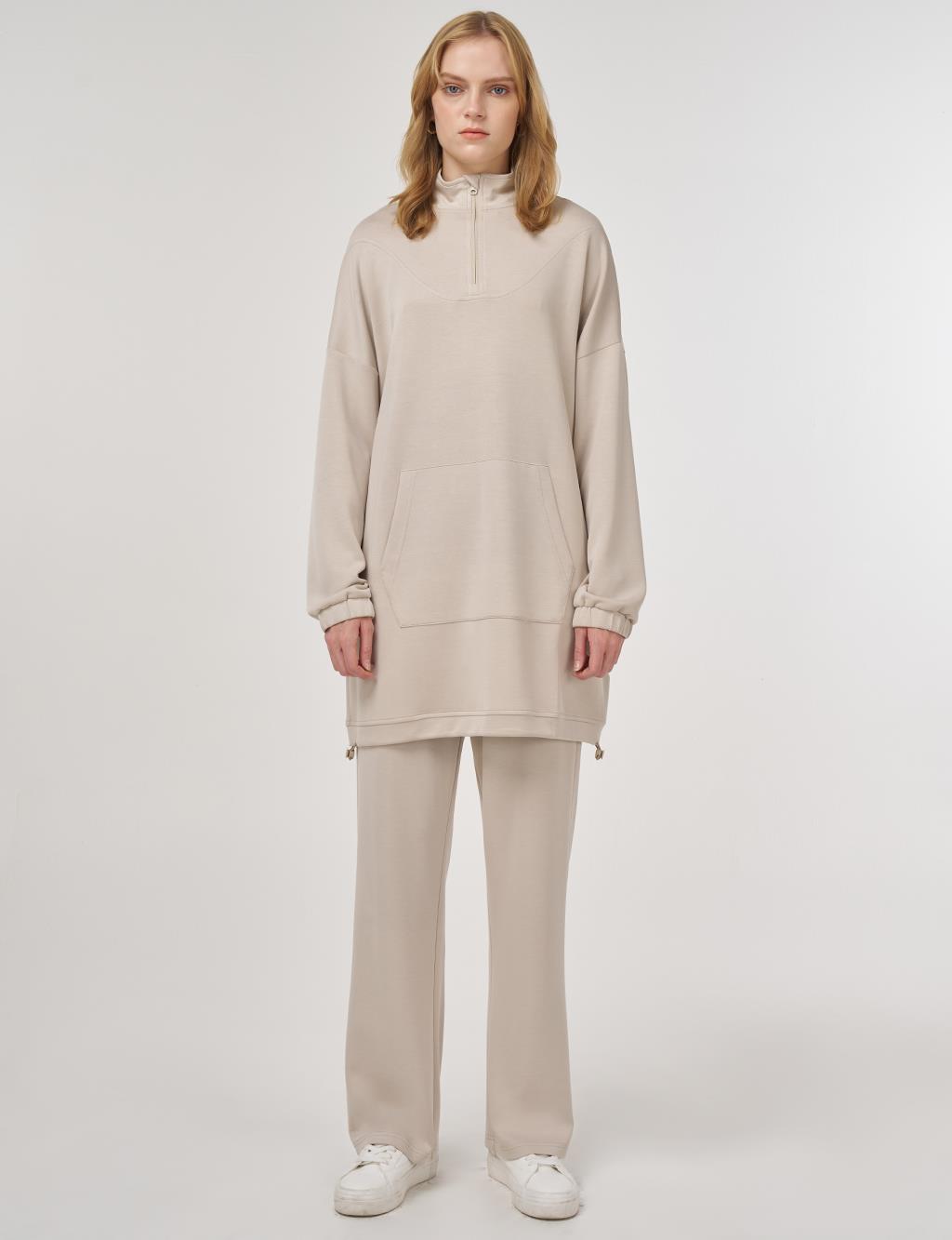 Kangaroo Pocket Two-Piece Suit in Stone