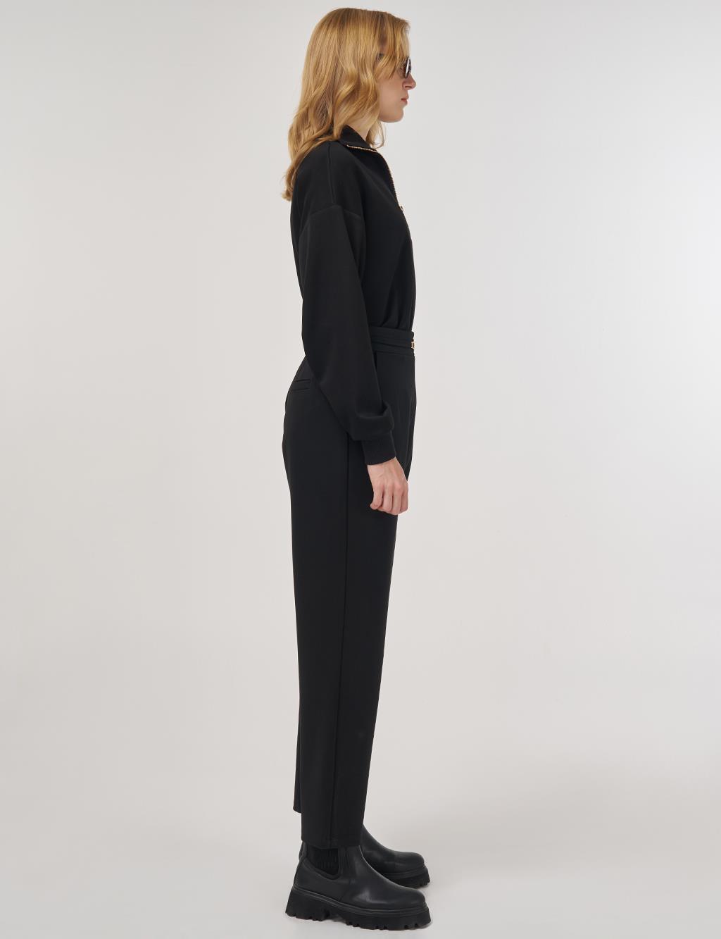 Metal-Buckled Straight-Leg Pants Black