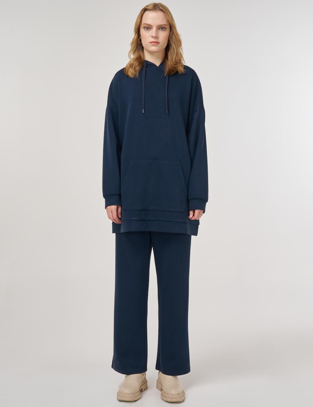 Hood Detail Two-Piece Suit in Navy 
