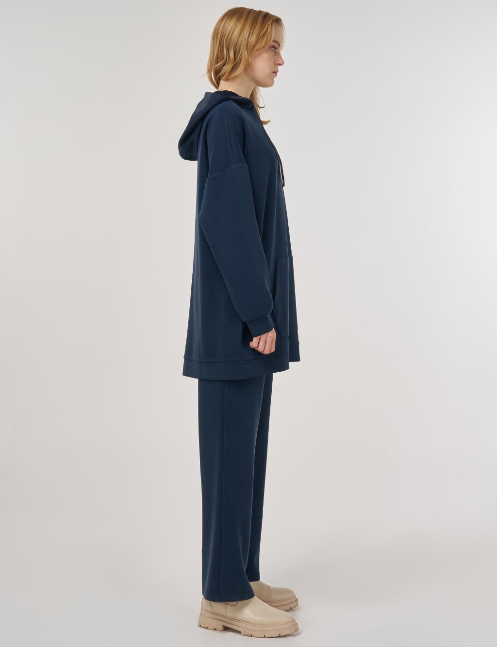 Hood Detail Two-Piece Suit in Navy 