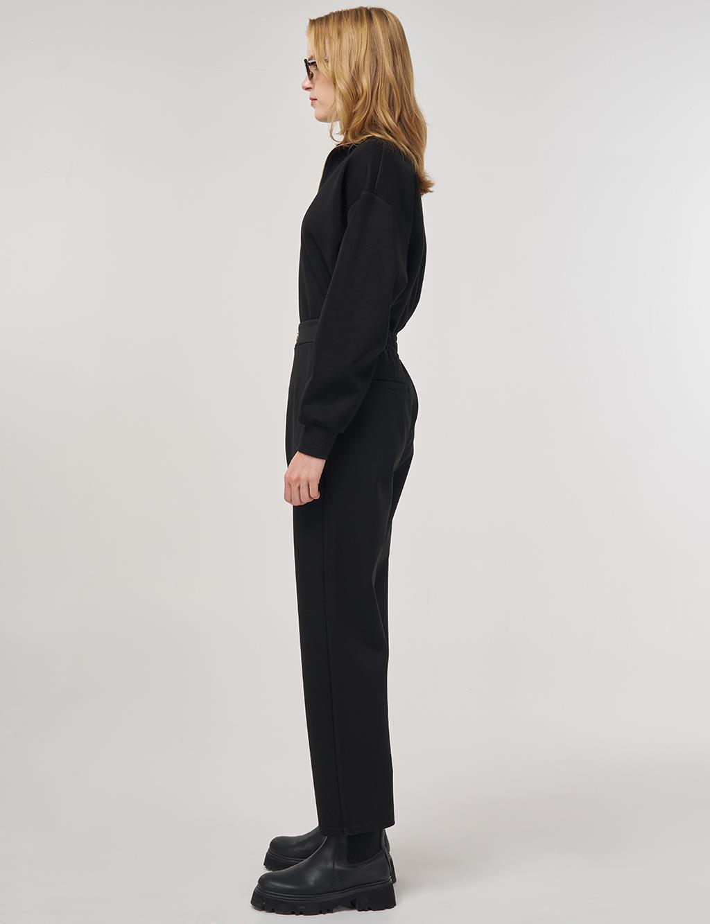 Metal-Buckled Straight-Leg Pants Black