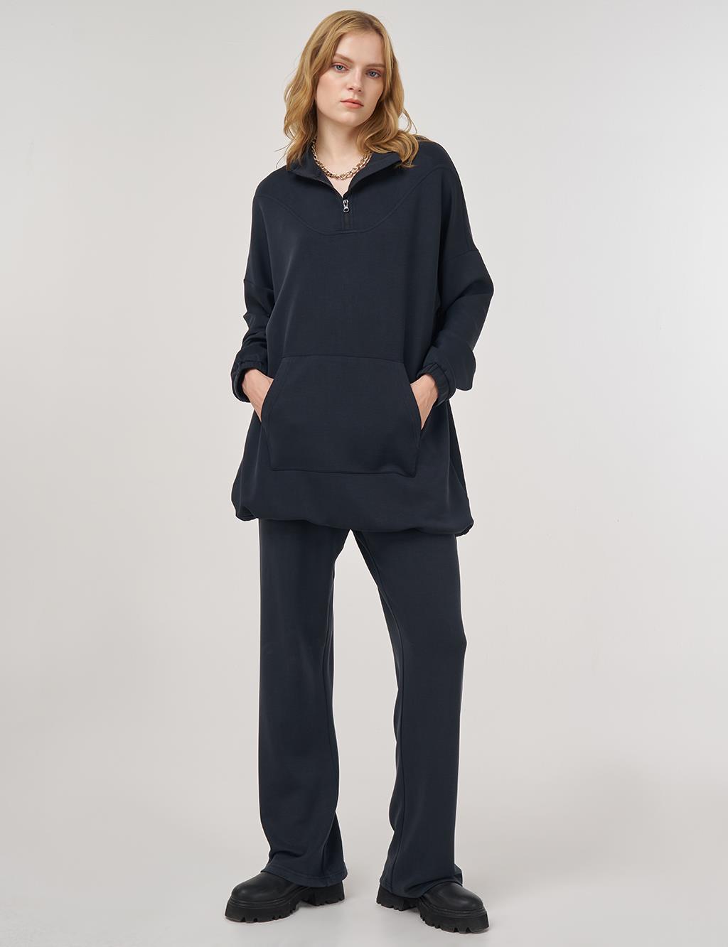 Kangaroo Pocket Two-Piece Suit in Black