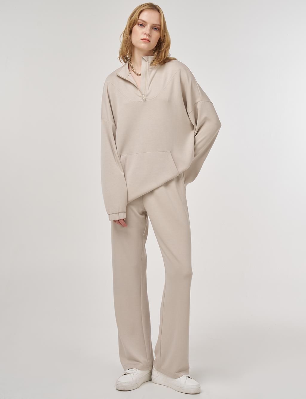 Kangaroo Pocket Two-Piece Suit in Stone