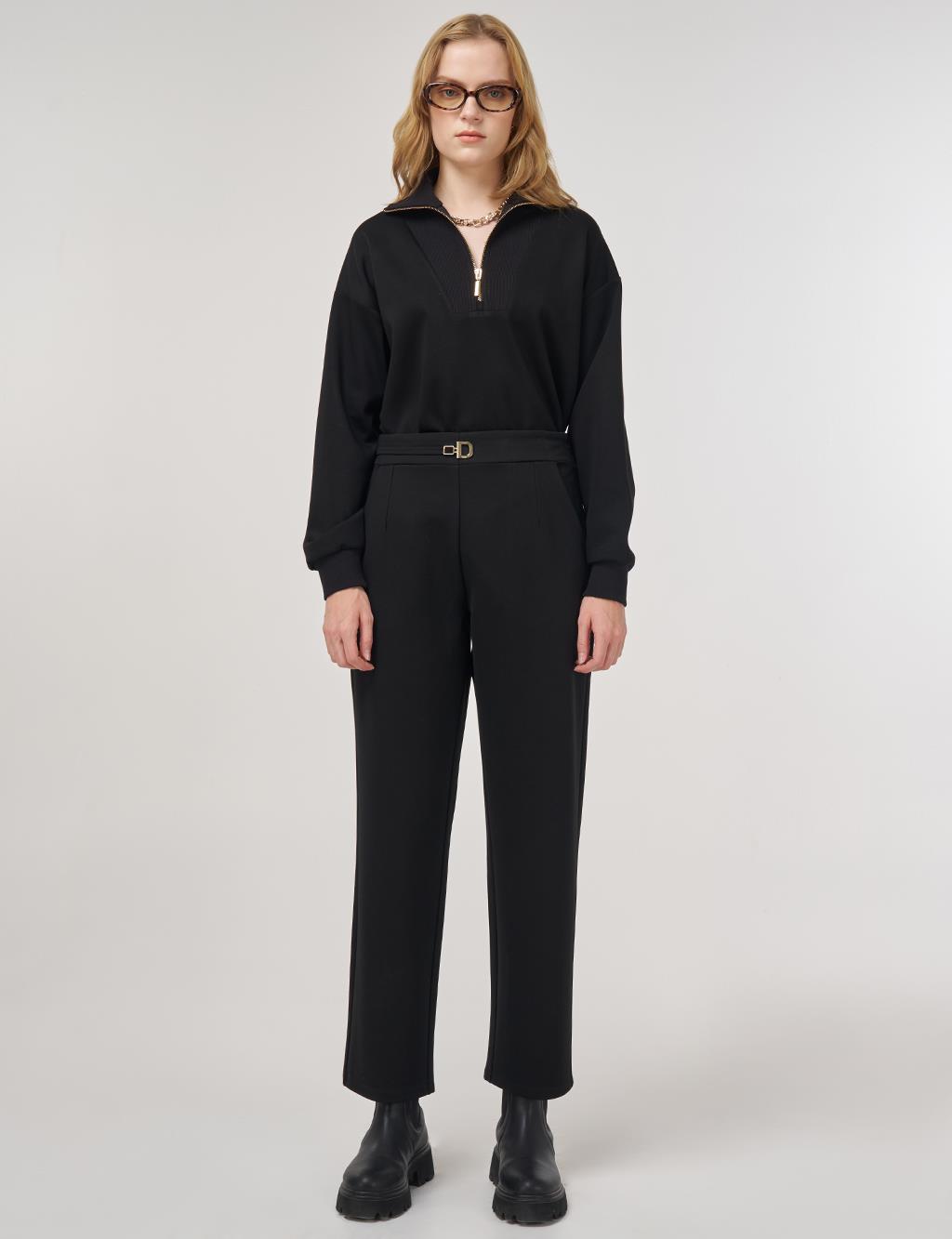 Metal-Buckled Straight-Leg Pants Black