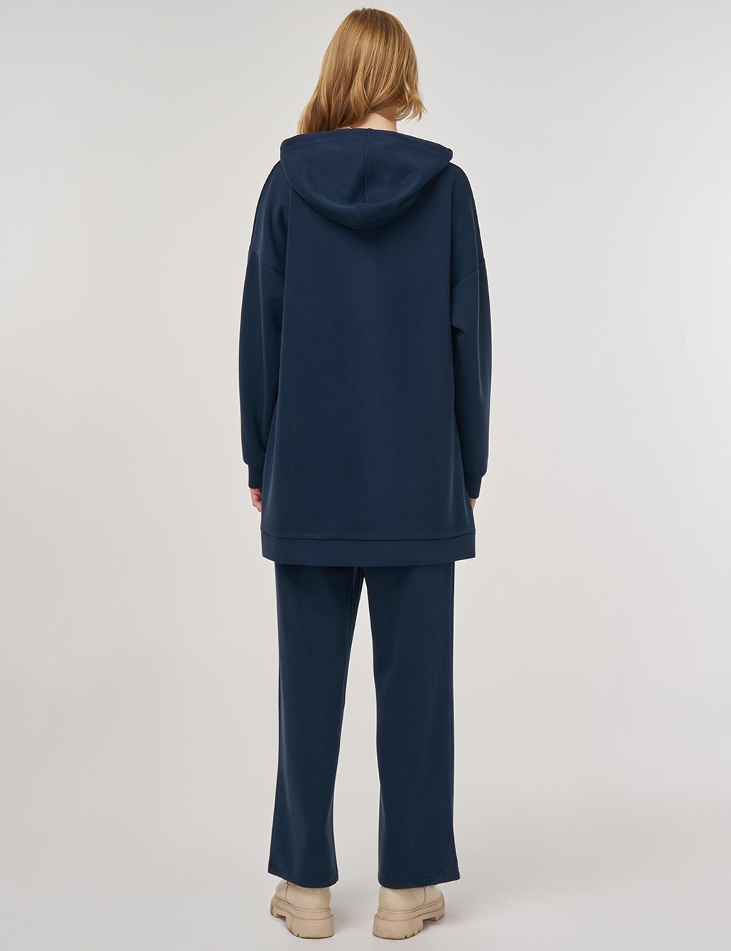 Hood Detail Two-Piece Suit in Navy 