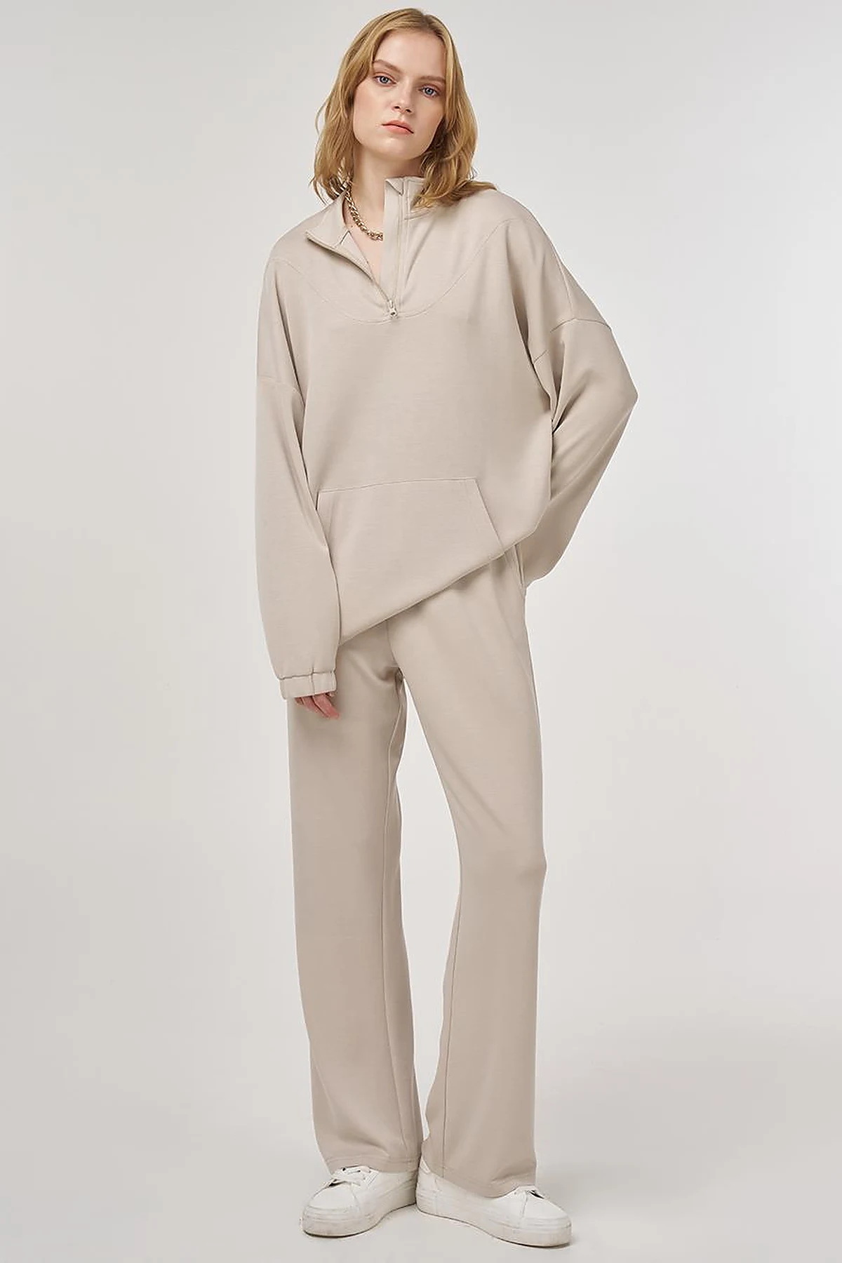 Kangaroo Pocket Two-Piece Suit in Stone