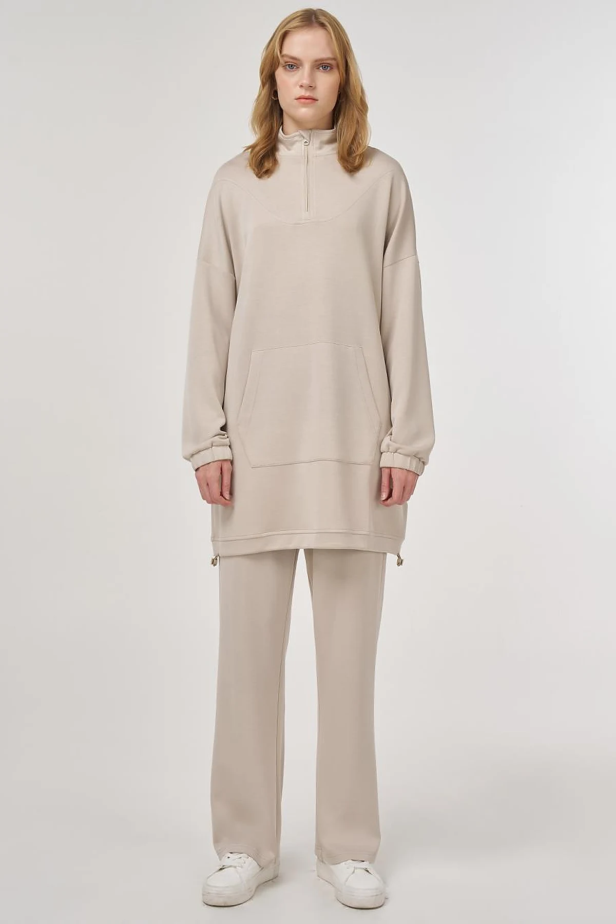 Kangaroo Pocket Two-Piece Suit in Stone