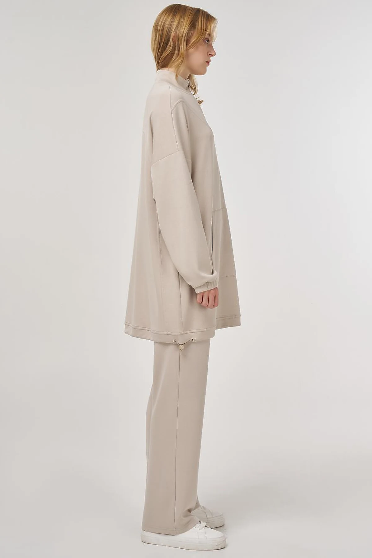 Kangaroo Pocket Two-Piece Suit in Stone