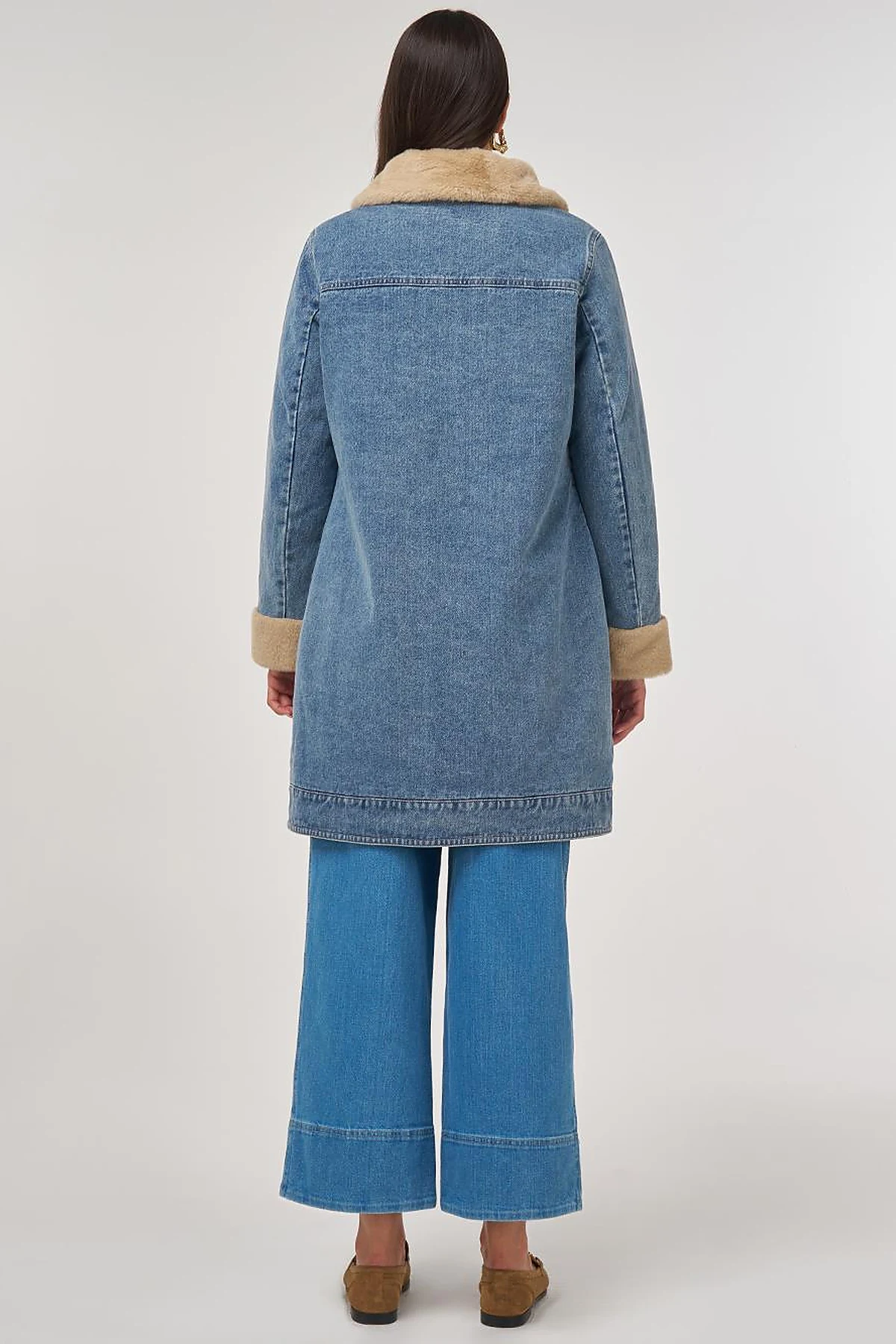 Faux Fur Collar Denim Jacket Blue