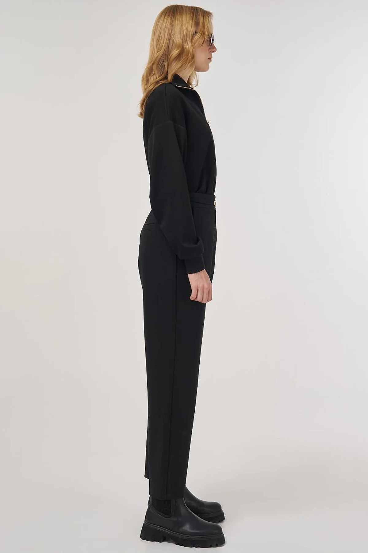 Metal-Buckled Straight-Leg Pants Black