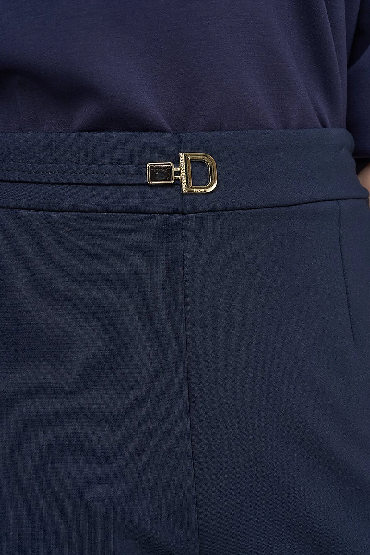 Metal Buckled Straight Leg Trousers Dark Navy Blue