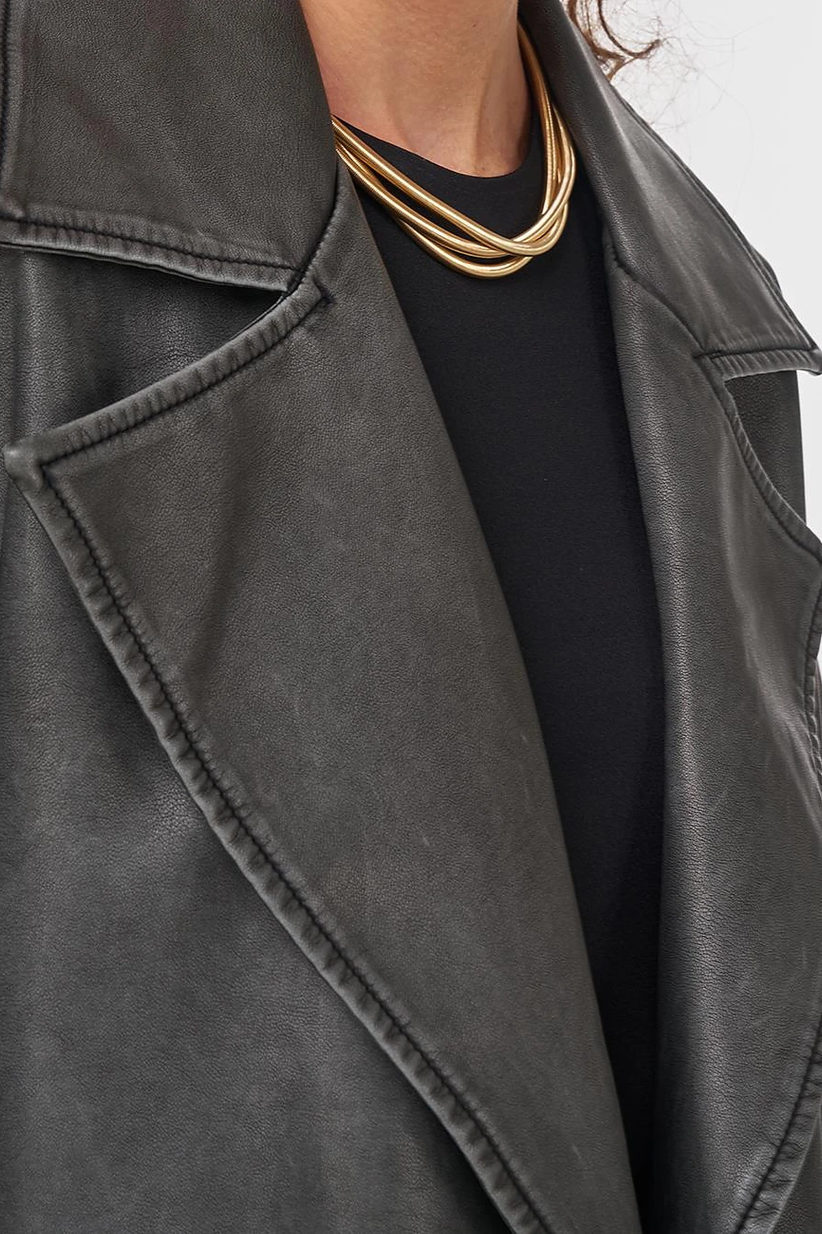 Faux Leather Trench Coat with Epaulet Details Black 