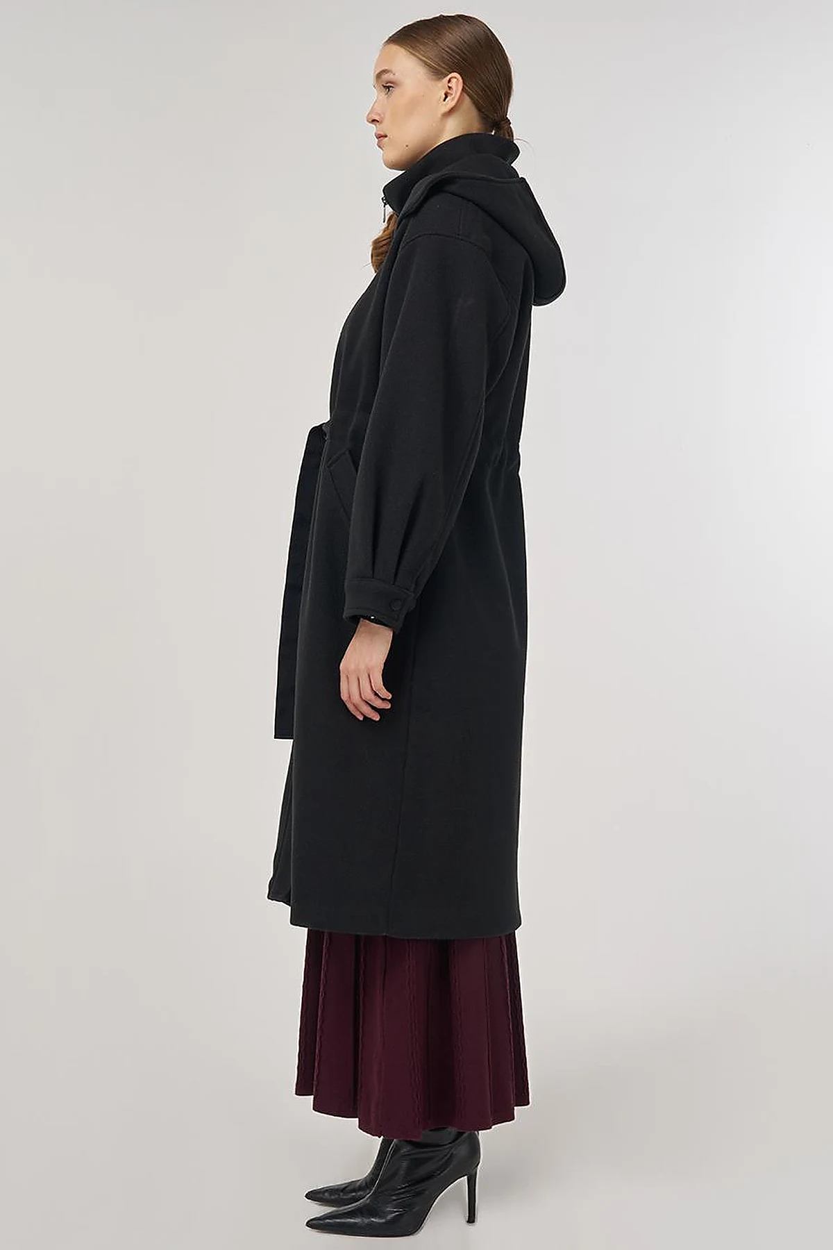 Hooded Wool-Blend Coat Black