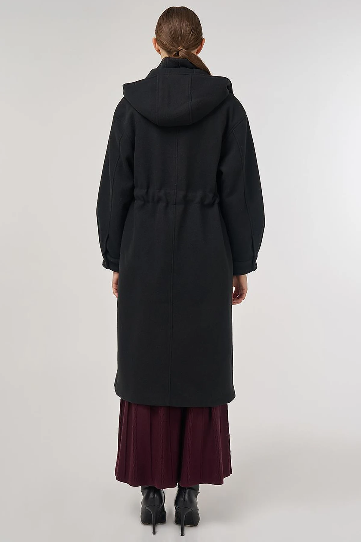 Hooded Wool-Blend Coat Black