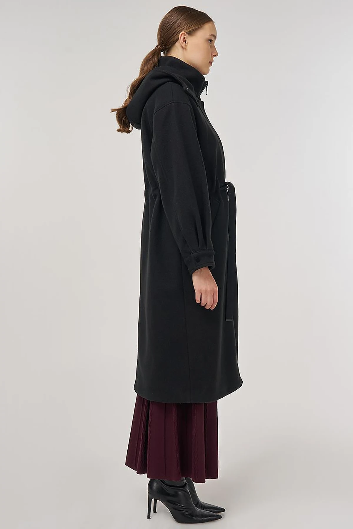 Hooded Wool-Blend Coat Black