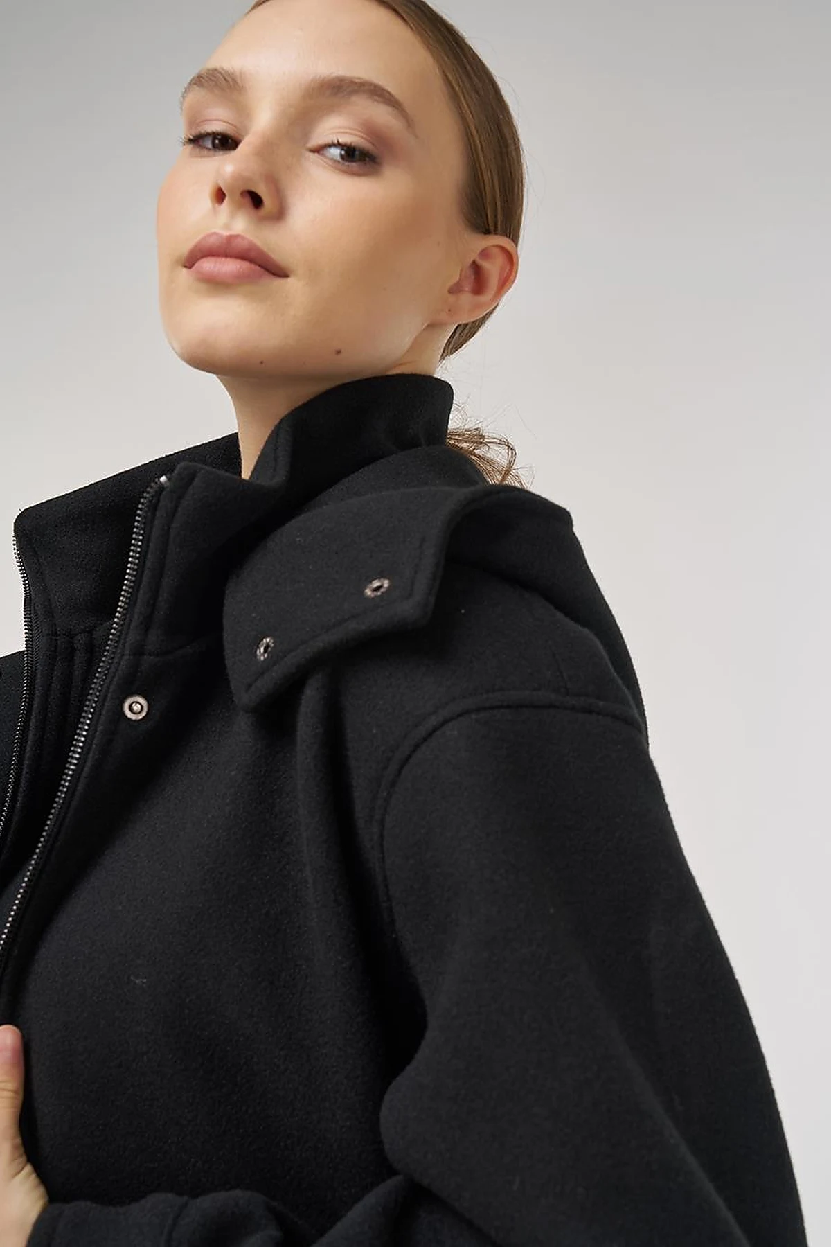 Hooded Wool-Blend Coat Black