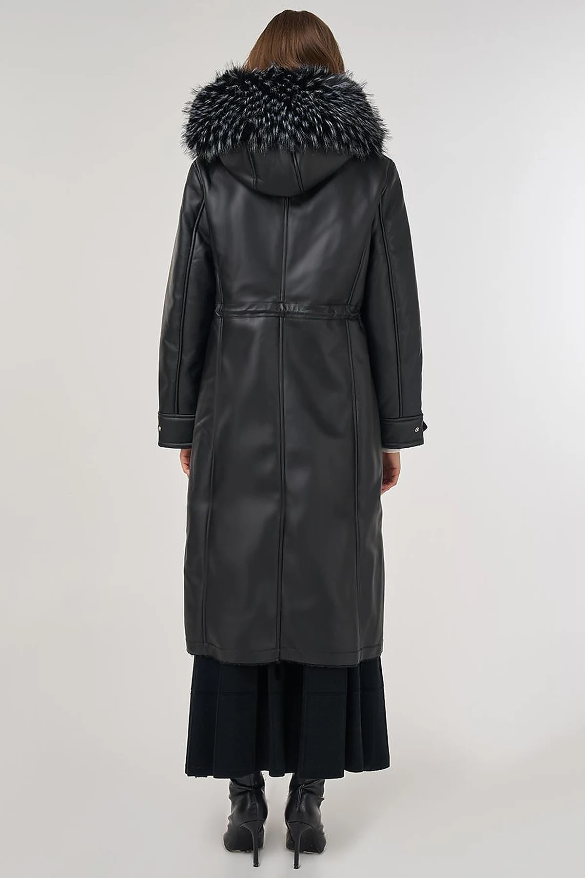 Faux Fur Detailed Faux Leather Jacket Black