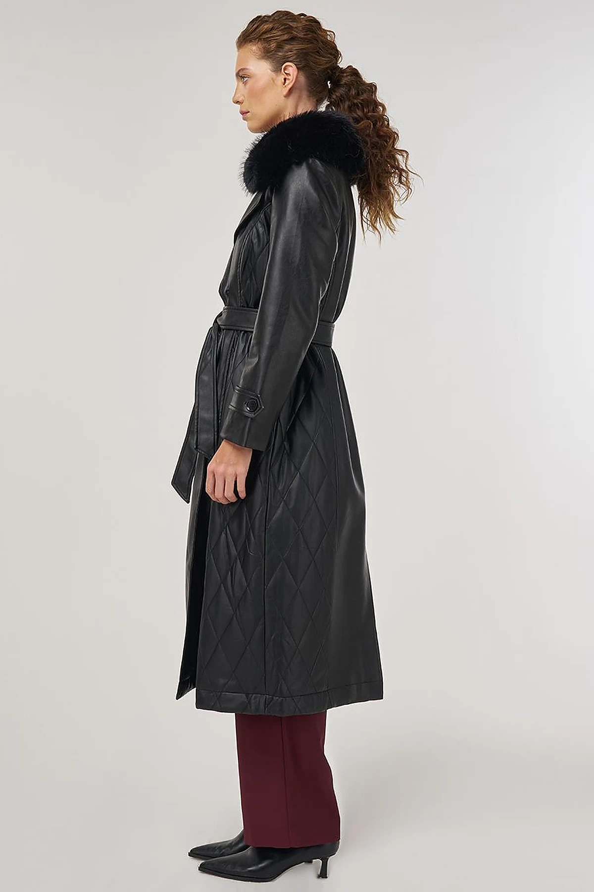 Faux Fur Leather Coat Black