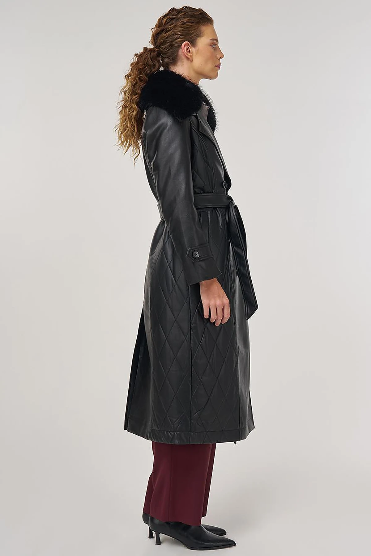 Faux Fur Leather Coat Black