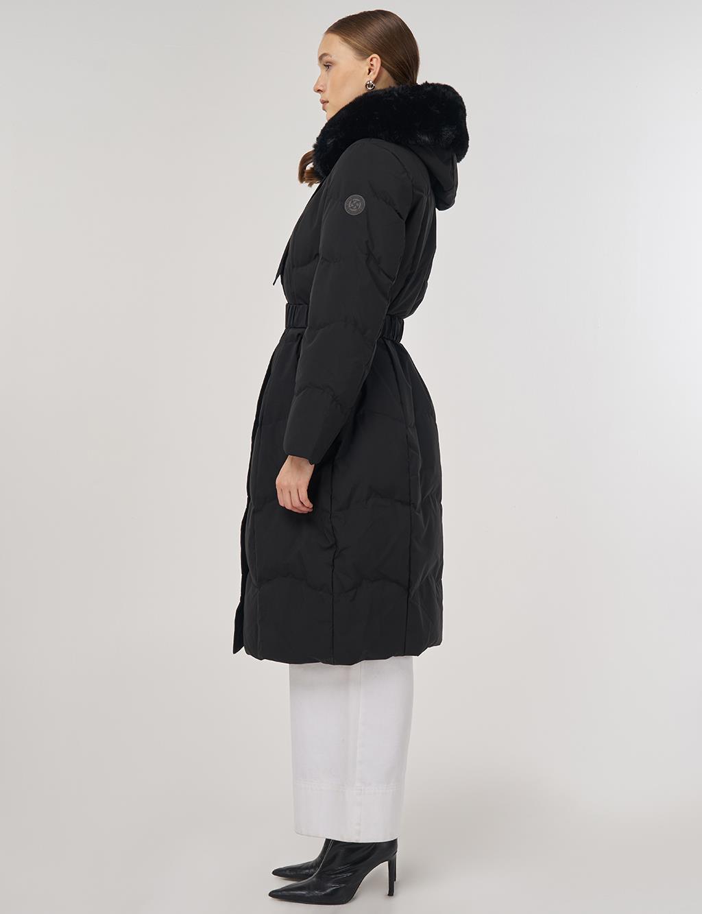 Hooded Down Coat in Black