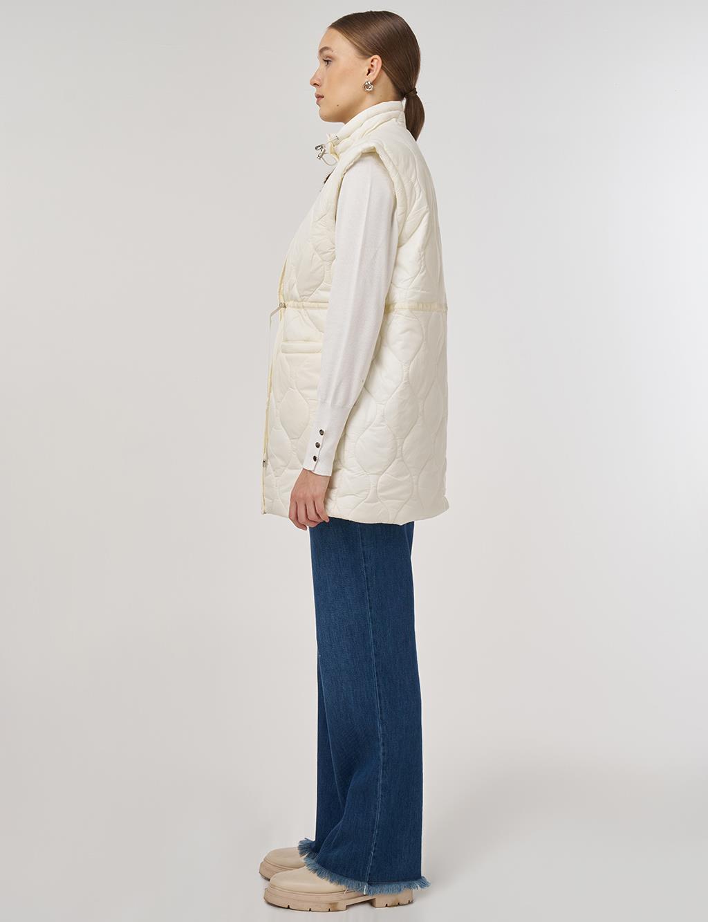 Stand Collar Puffer Vest Ecru