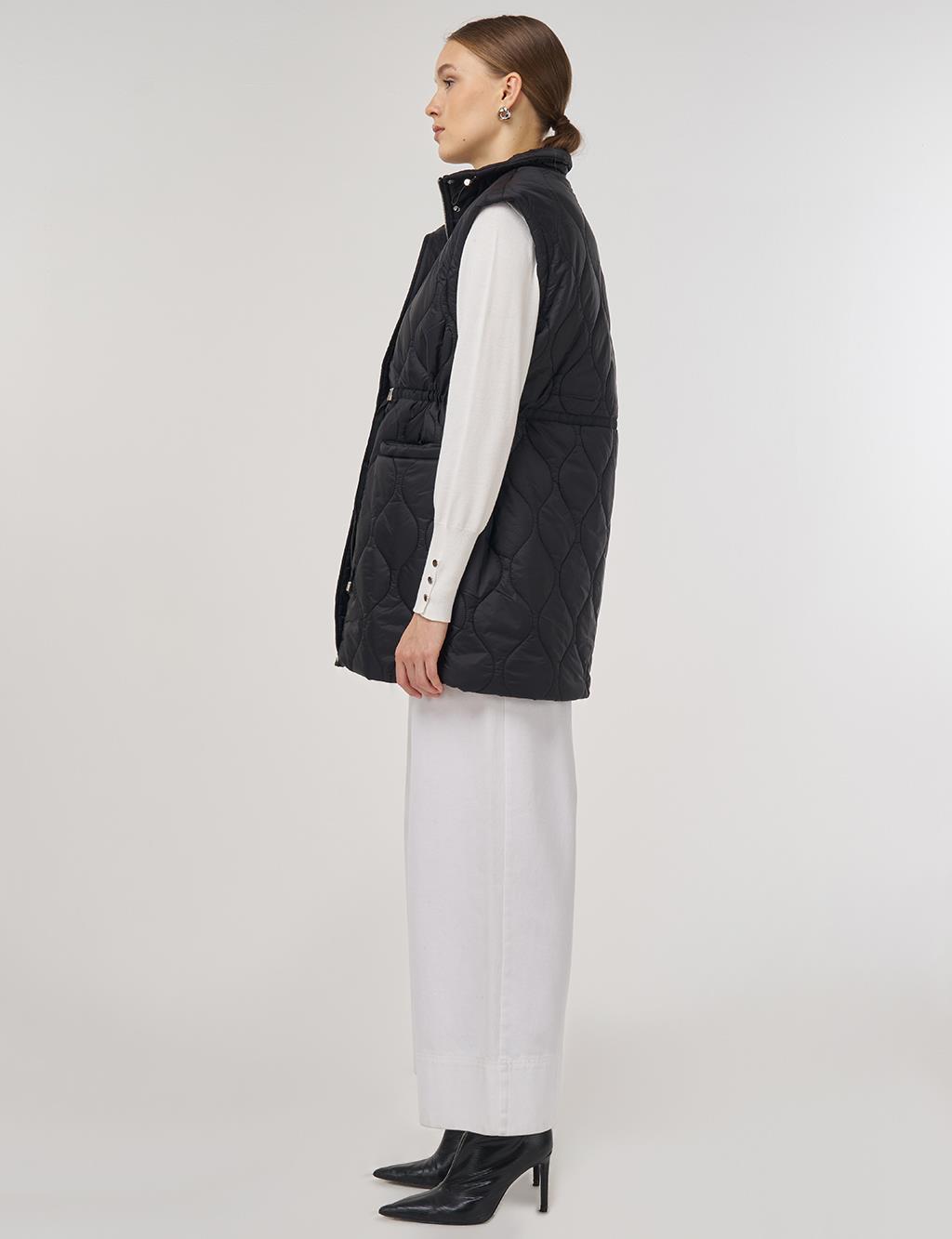 Stand Collar Puffer Vest Black 