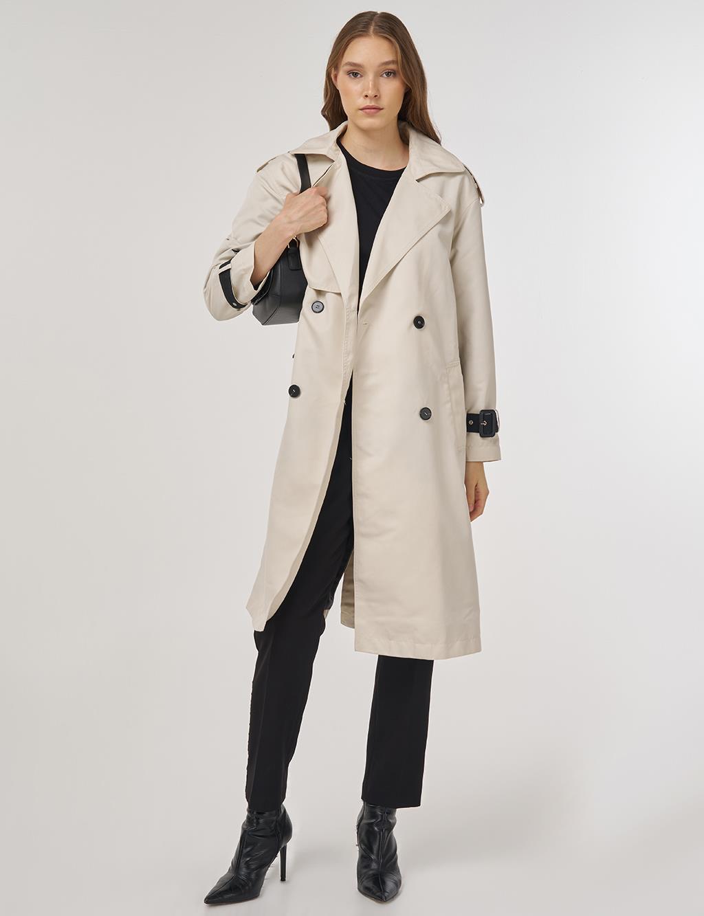 Epaulet Detailed Trench Coat Stone