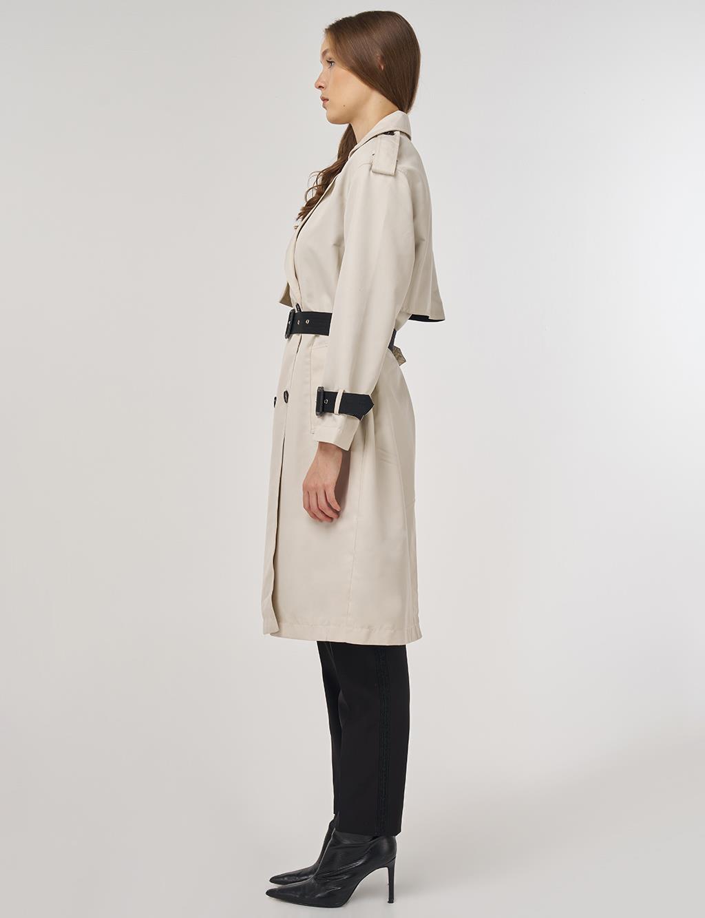 Epaulet Detailed Trench Coat Stone