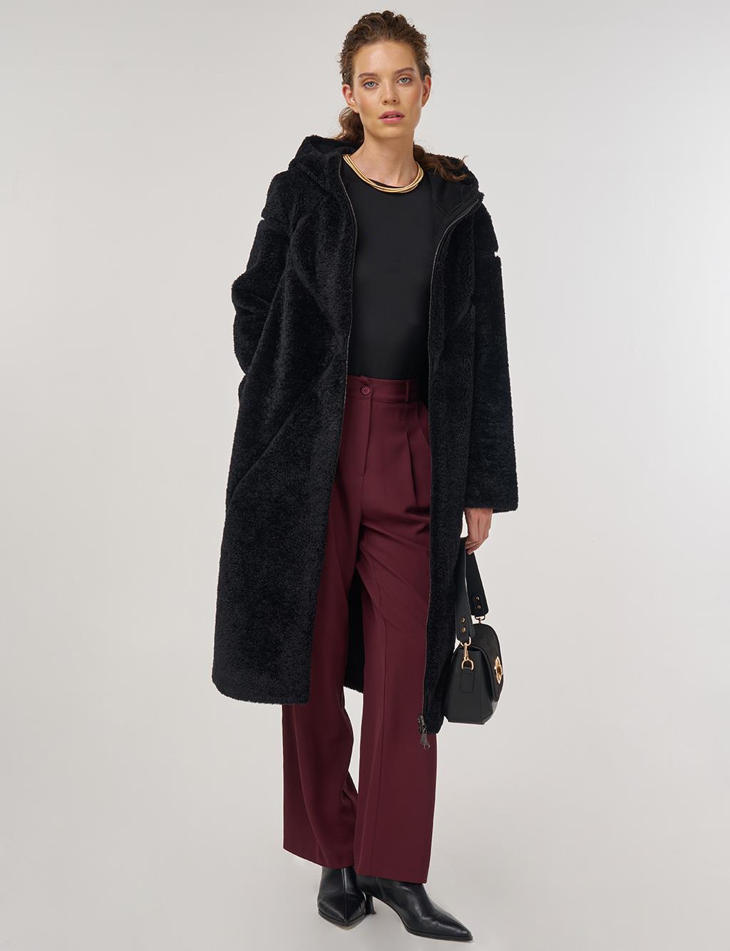 Double-Sided Plush Coat Black