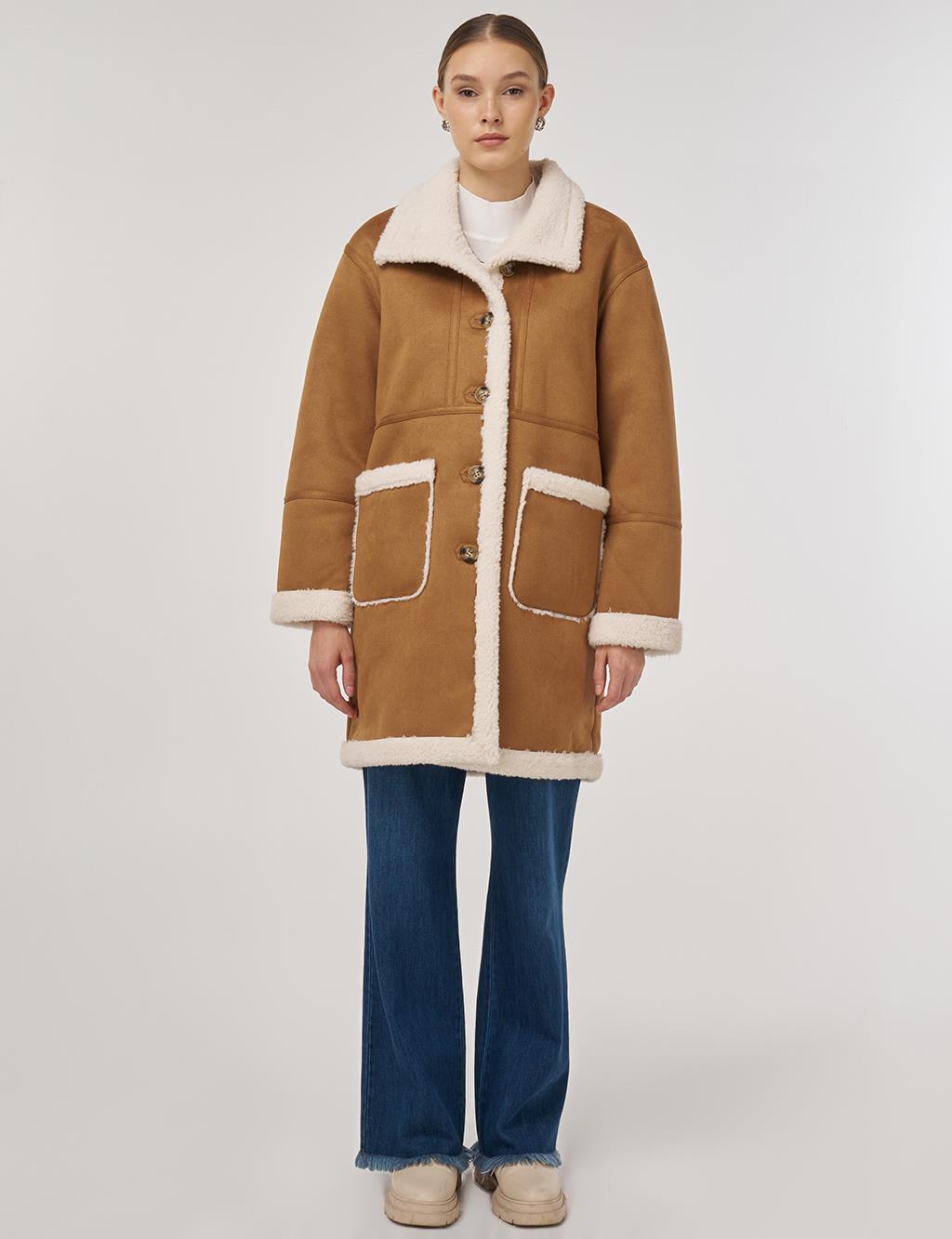 Patch Pocket Suede Coat Camel