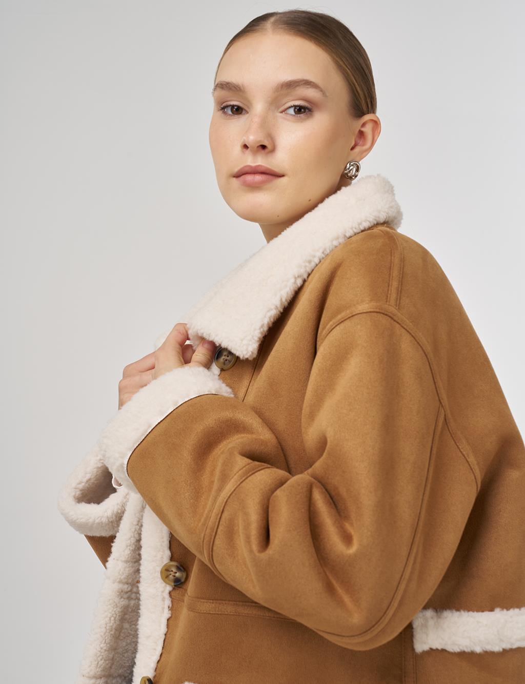 Patch Pocket Suede Coat Camel