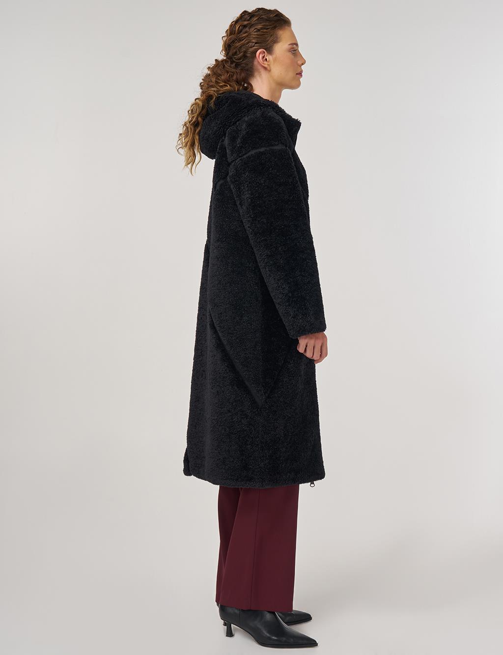 Double-Sided Plush Coat Black