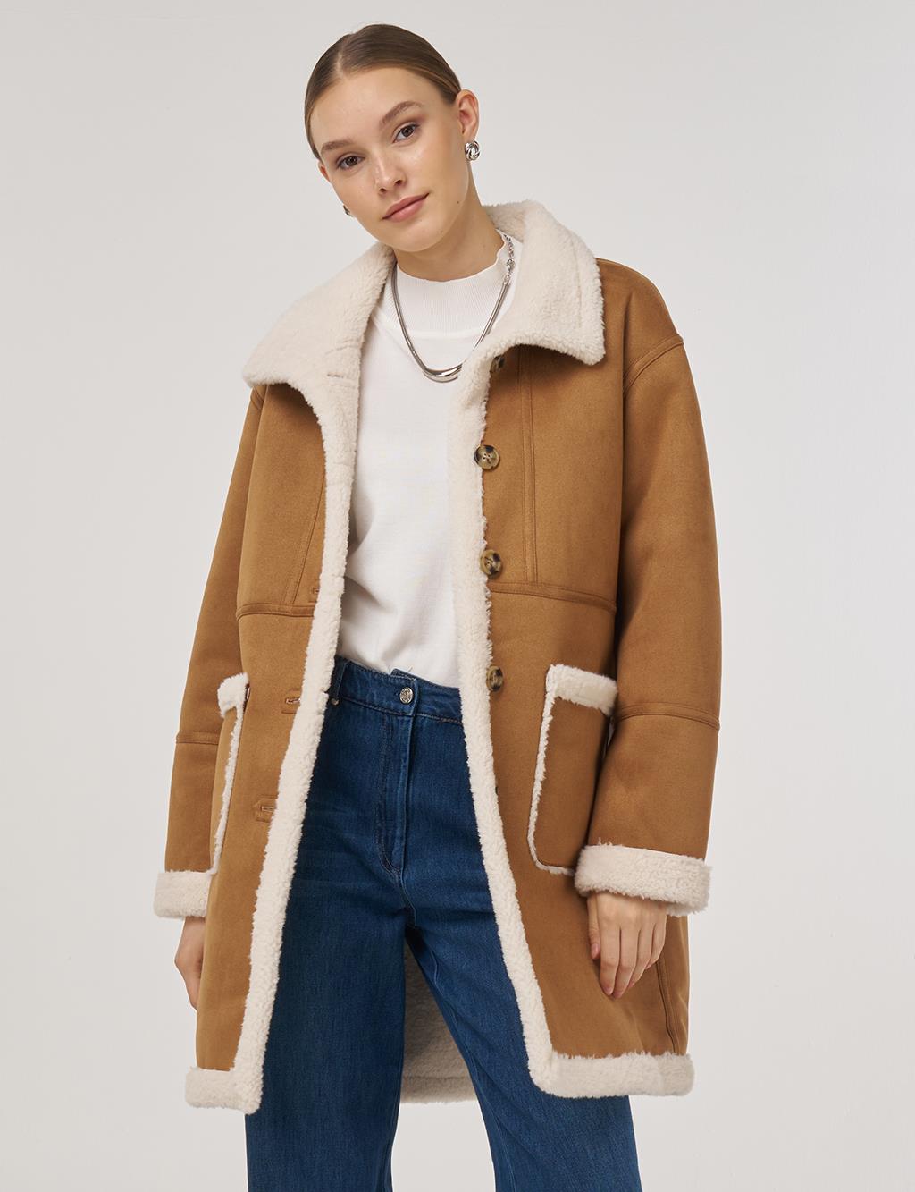 Patch Pocket Suede Coat Camel