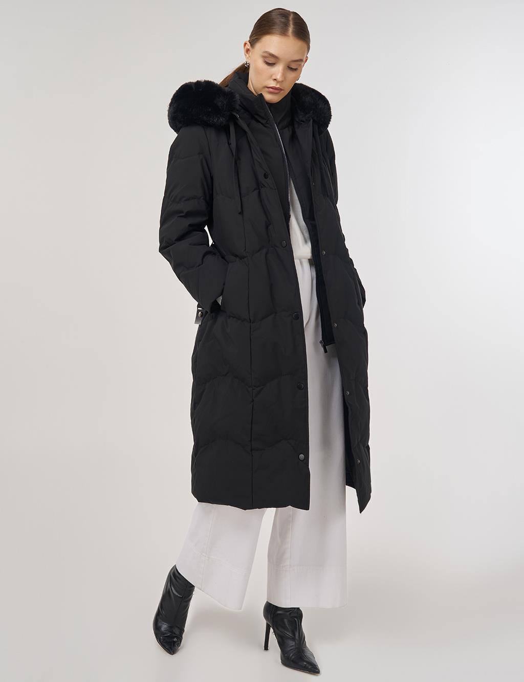Hooded Down Coat in Black