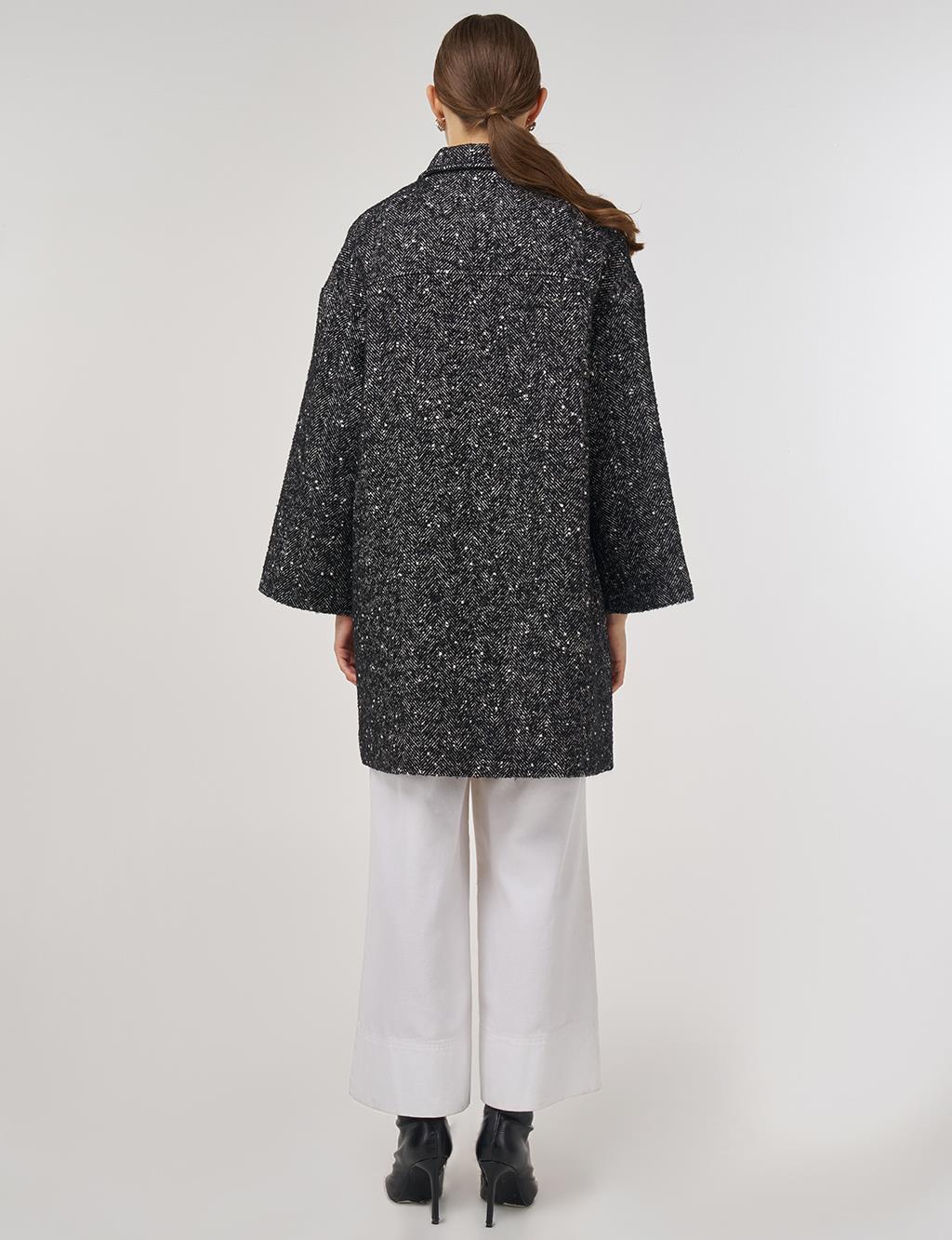 Kapak Cepli Yün Kaban Siyah