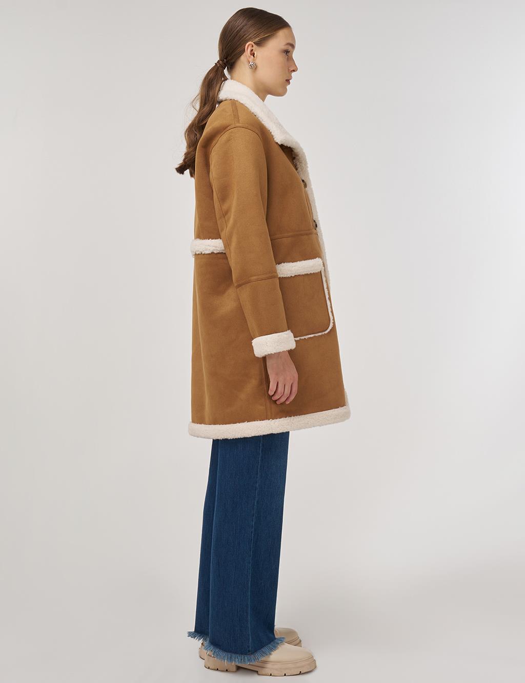 Patch Pocket Suede Coat Camel