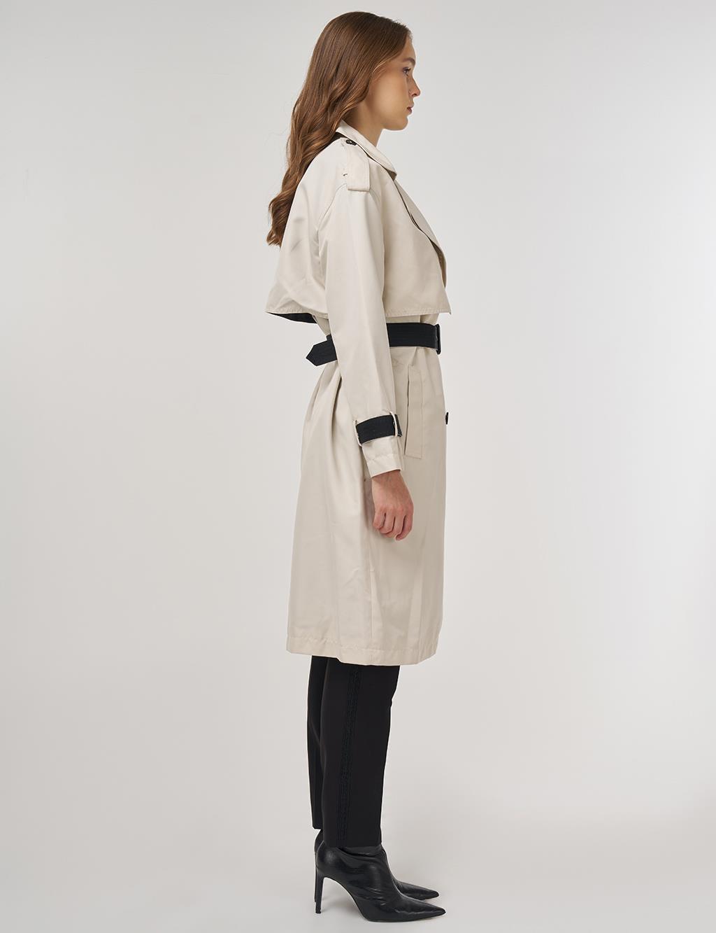 Epaulet Detailed Trench Coat Stone