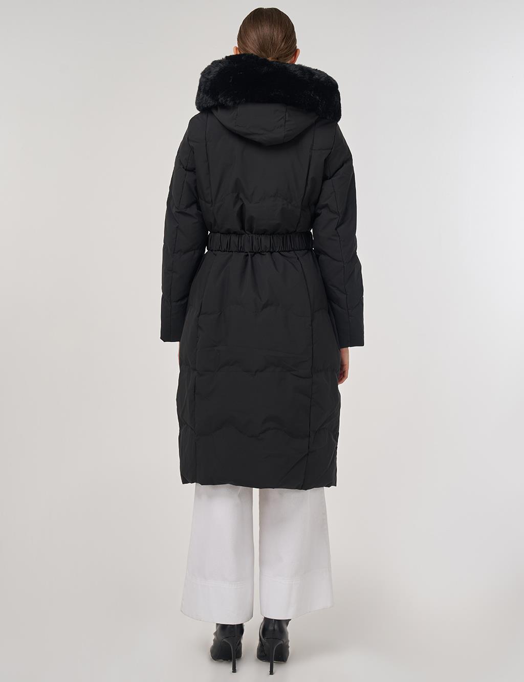 Hooded Down Coat in Black