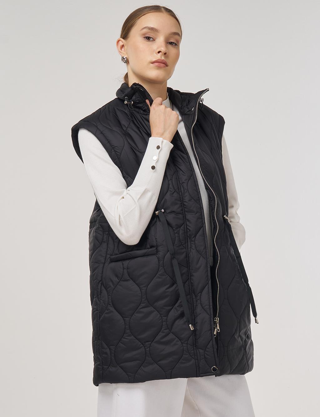 Stand Collar Puffer Vest Black 