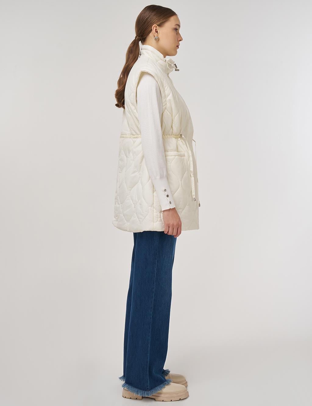 Stand Collar Puffer Vest Ecru