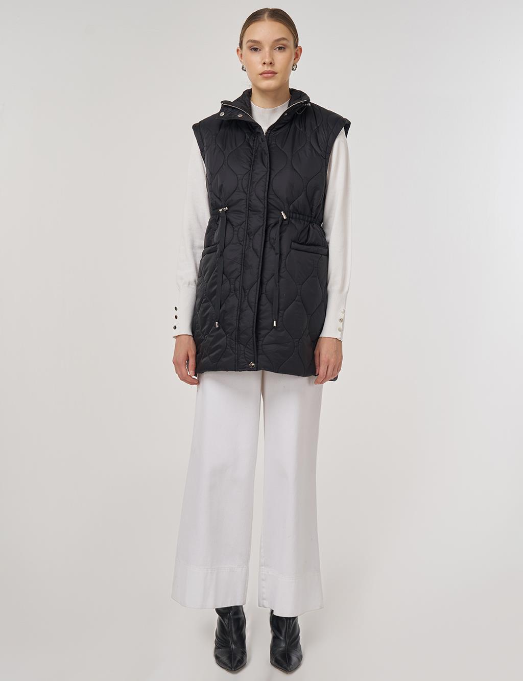 Stand Collar Puffer Vest Black 