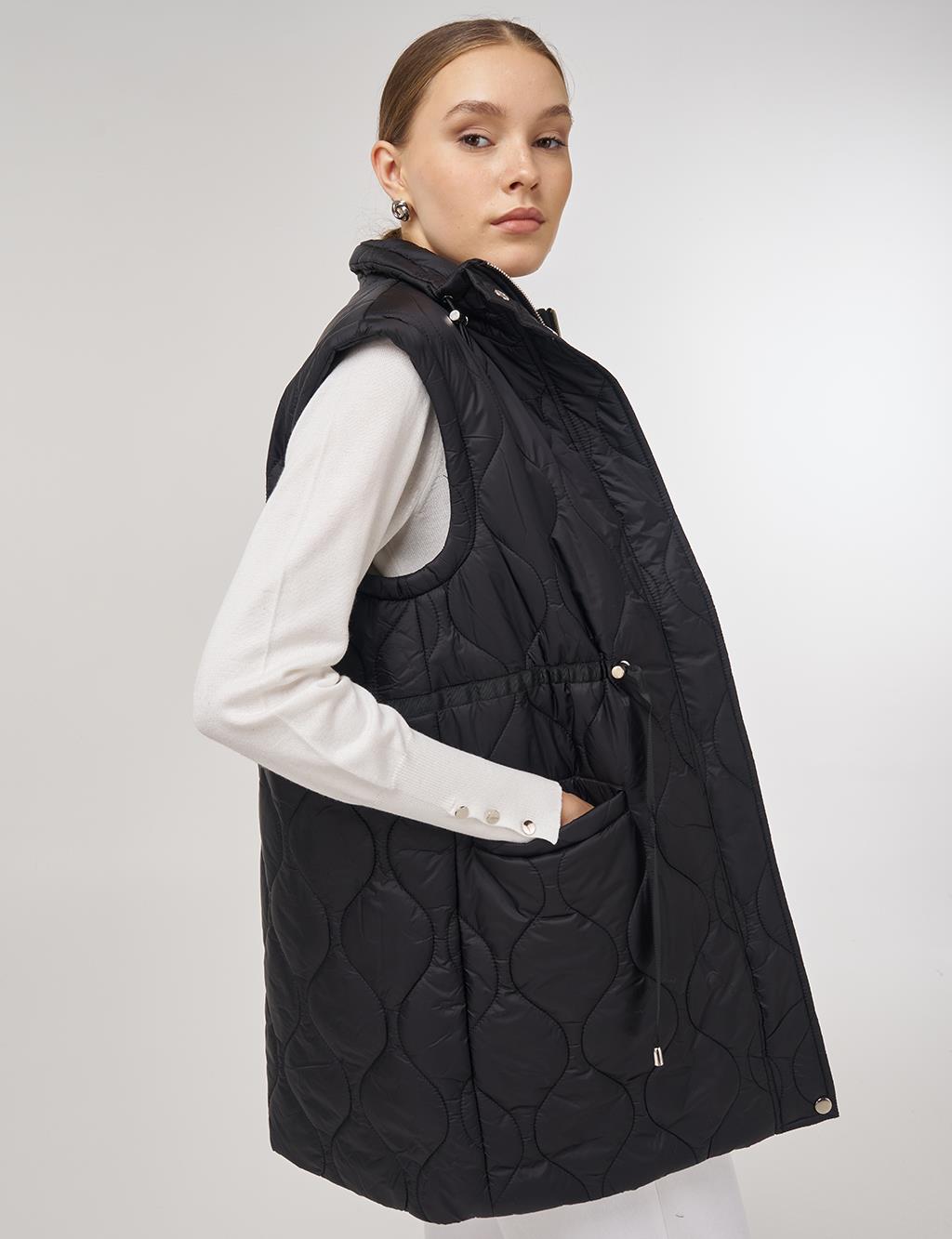 Stand Collar Puffer Vest Black 