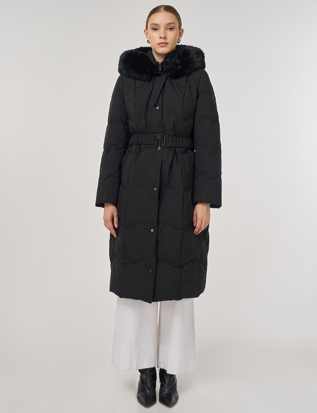 Hooded Down Coat in Black