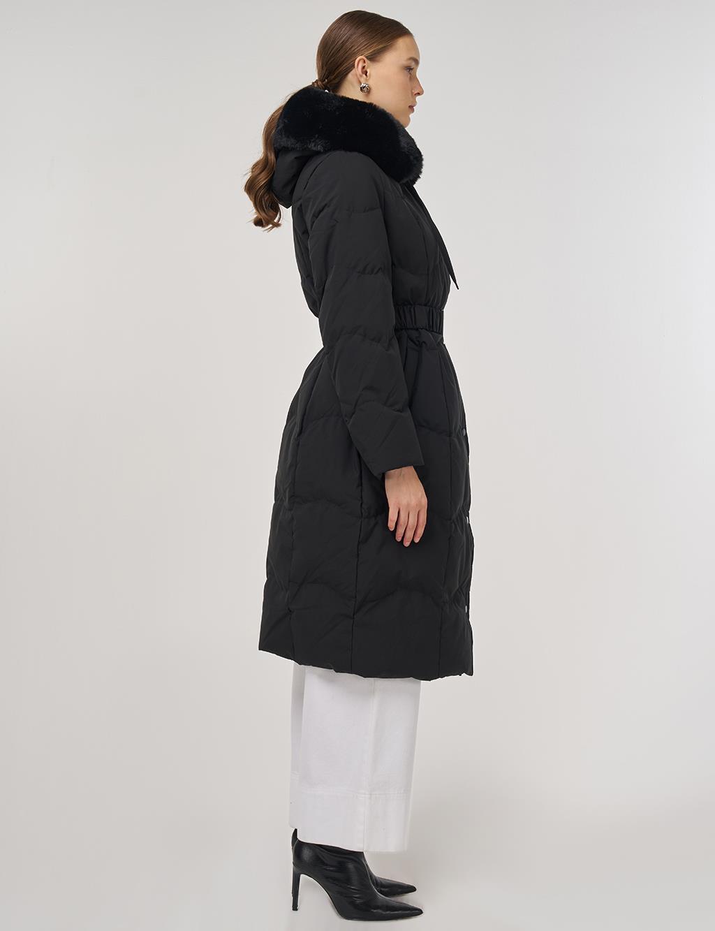 Hooded Down Coat in Black