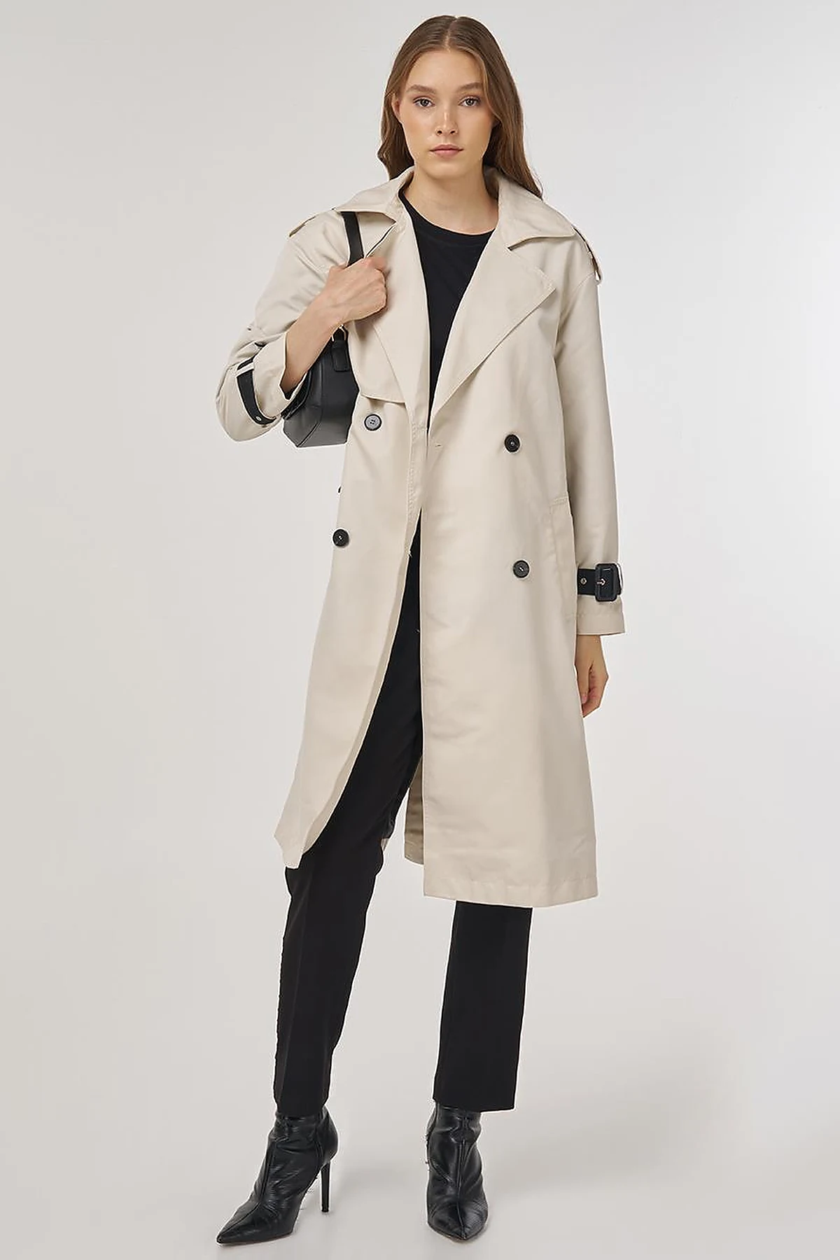 Epaulet Detailed Trench Coat Stone