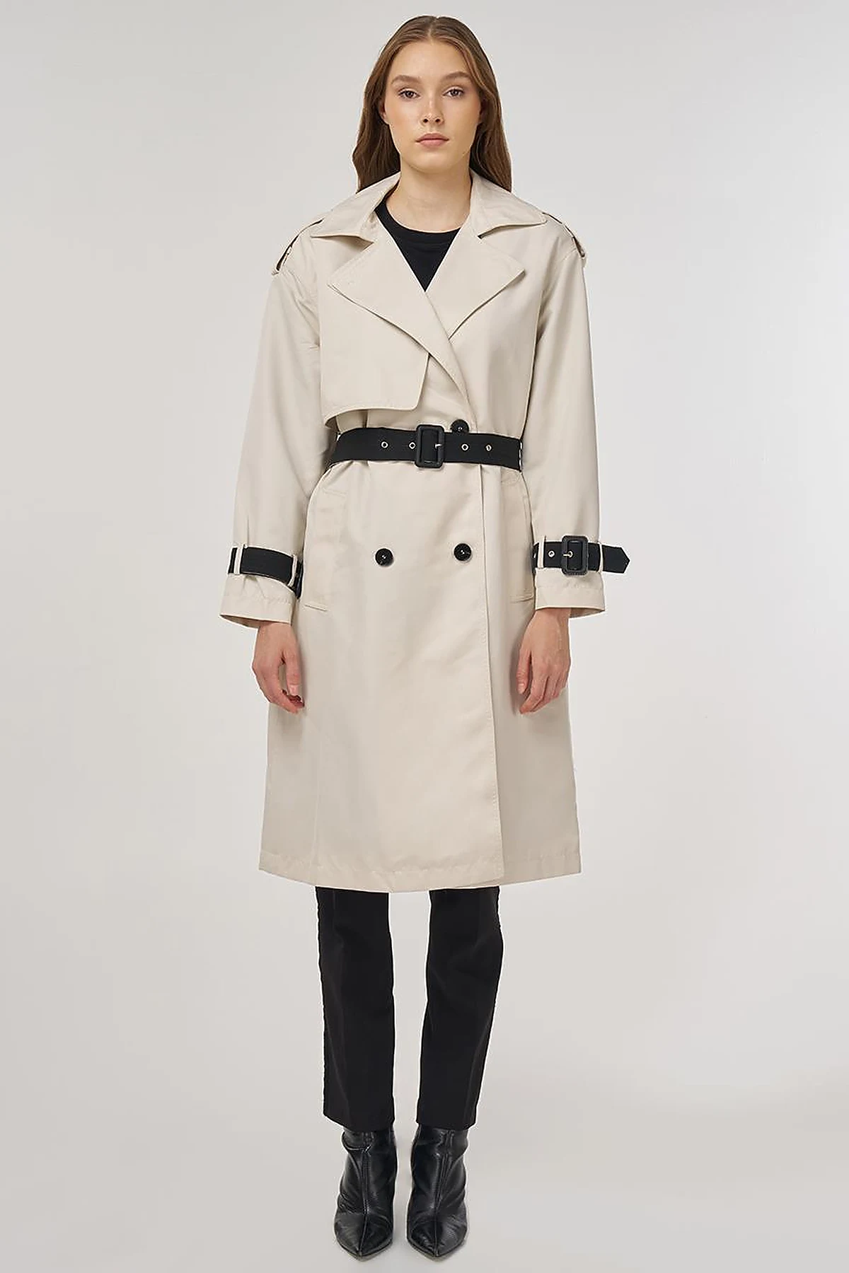 Epaulet Detailed Trench Coat Stone